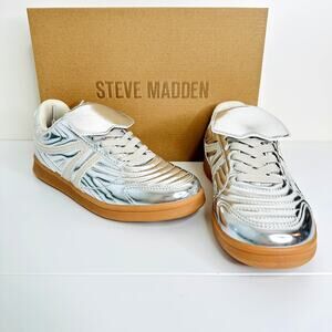 Steve Madden Sneakers Shoes Women's Retro Style Silver Madrid Size 8 - New